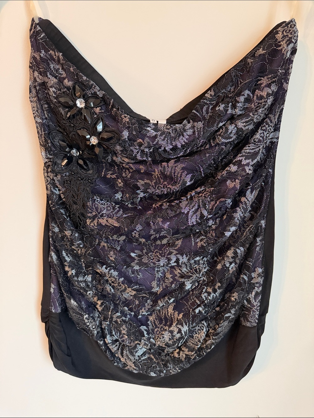 Studio Y Black Lace Embellished Bustier Top